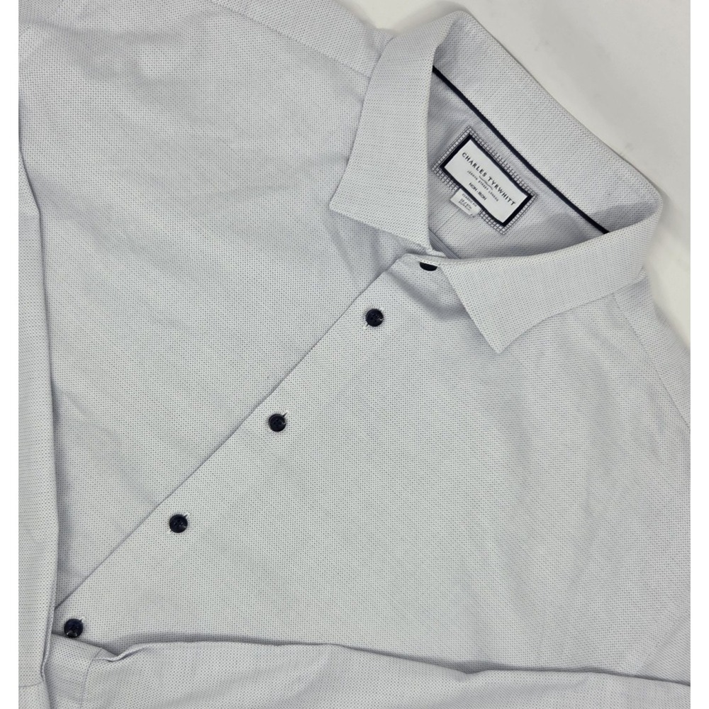 Charles Tyrwhitt Dress Shirt Mens 20/37 White w/ Blue Classic Fit Non-Iron
